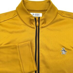 Original Penguin Pullover Mens Large Mustard Yellow Quarter Zip Mock Neck Logo